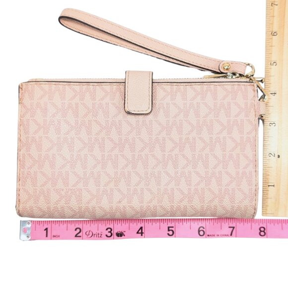Michael Kors Pink Signature PVC Jet Set Travel Double Zip Wristlet Phone Wallet - Picture 2 of 9